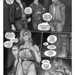 Digital art comic. First panel: three punks in jackets and jeans hang around a corner. A thought bubble describes them: "The 69'ers. Biggest bunch of posers in this block. They'd probably run at the first sign of real trouble. But I can understand why little Pontus here doesn't like them. They have a habit of bullying the local kids and grans in this building. Panel two. A woman stand confidently in her leotard and fishnet stockings. A scared kid takes cover behind her. The thought bubbles read: not to mention that they woo all the gals all the time. Everyone is so sick of it. Not even a black eye could teach them a lesson. Third and fourth panel. The woman talks with the little kid and pats him on the head. Woman: We're in luck! You have a clear shot to the vendit. Kid: But- but... Woman: Move it or lose it kiddo! C'mon, my brave little choom! You can do it! Kid: För helvete! Okay, but stop patting my head! I'm losing my street cred!